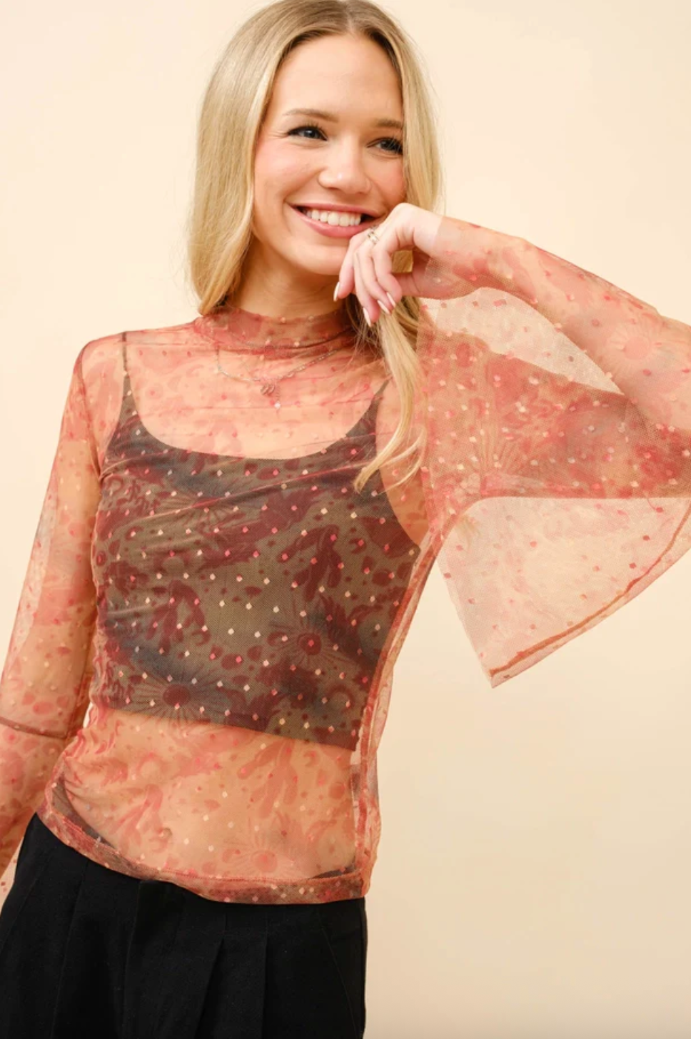 Mesh Bell Sleeve Top