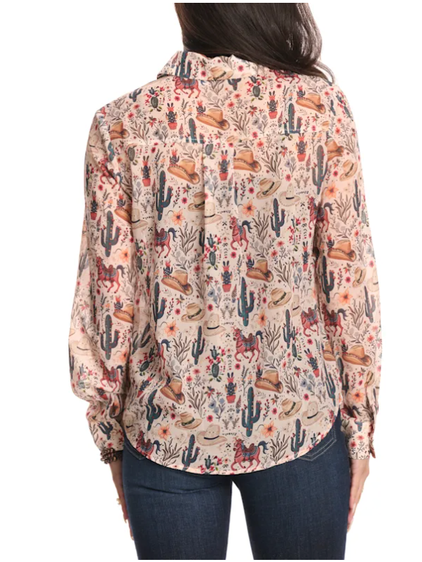 Western Print Chiffon Button Up