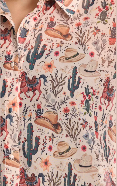 Western Print Chiffon Button Up