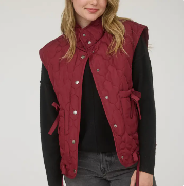 Tie Detail Button Quilted Puffer Vest