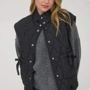 Tie Detail Button Quilted Puffer Vest