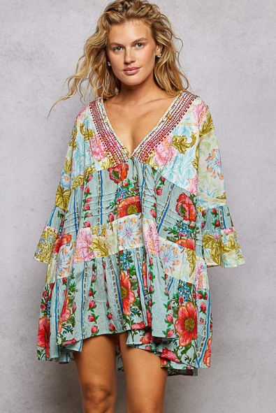 Floral Multi Print Shell Mini Dress