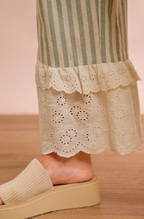 Stripe Woven Ruffled Lace Hem Pants