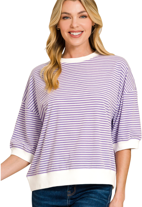 Striped Contrast Trim Rib Banded Top