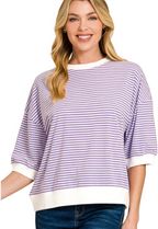 Striped Contrast Trim Rib Banded Top
