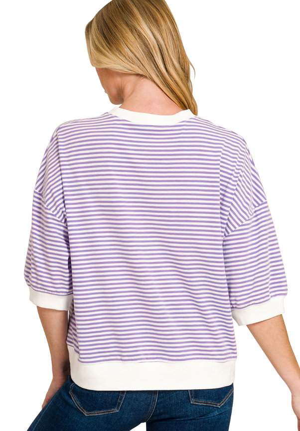 Striped Contrast Trim Rib Banded Top