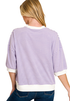 Striped Contrast Trim Rib Banded Top