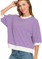 Striped Contrast Trim Rib Banded Top