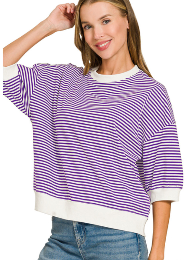 Striped Contrast Trim Rib Banded Top