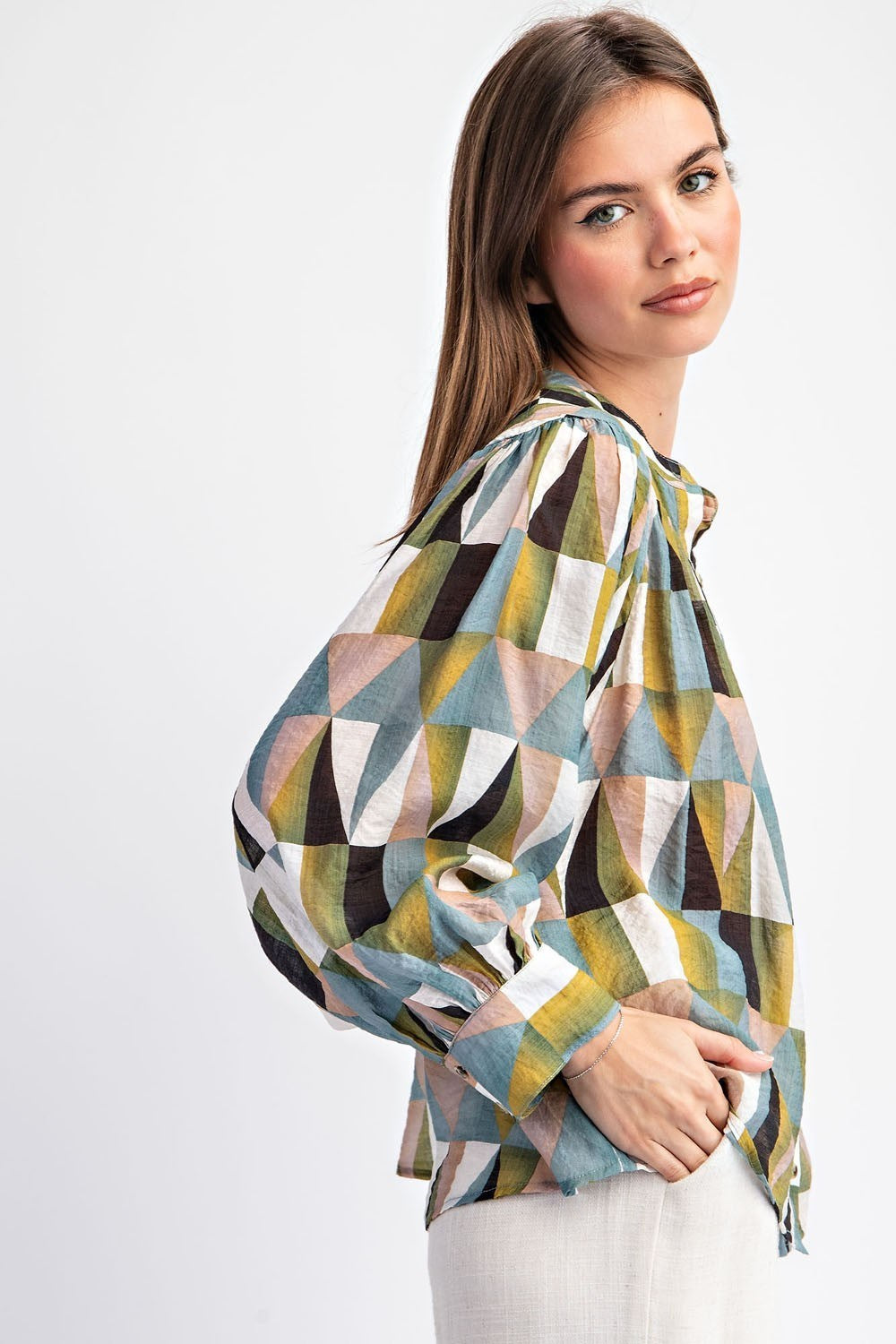 Geometric Long Sleeve Blouse