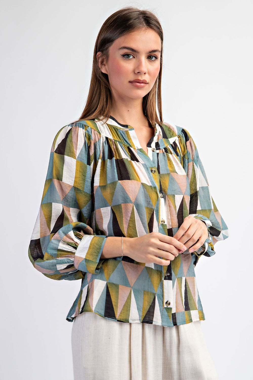 Geometric Long Sleeve Blouse