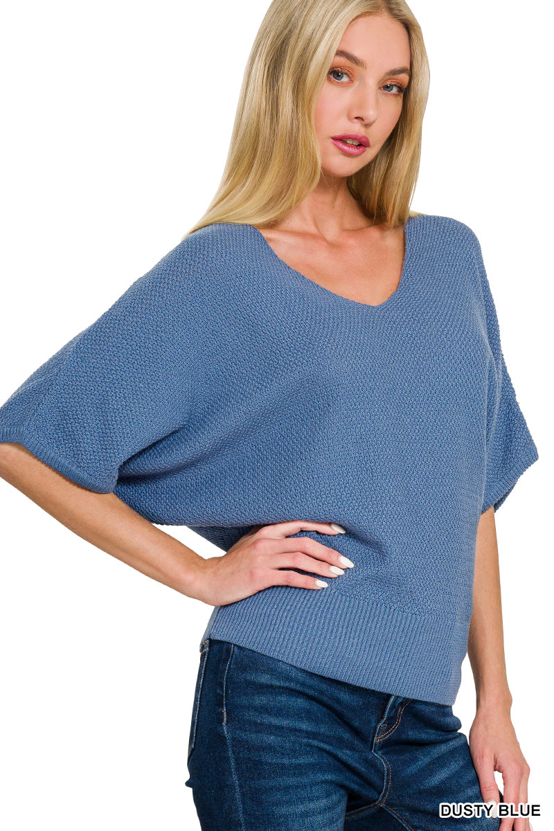 V-NECK SHORT SLEEVE DOLMAN SWEATER