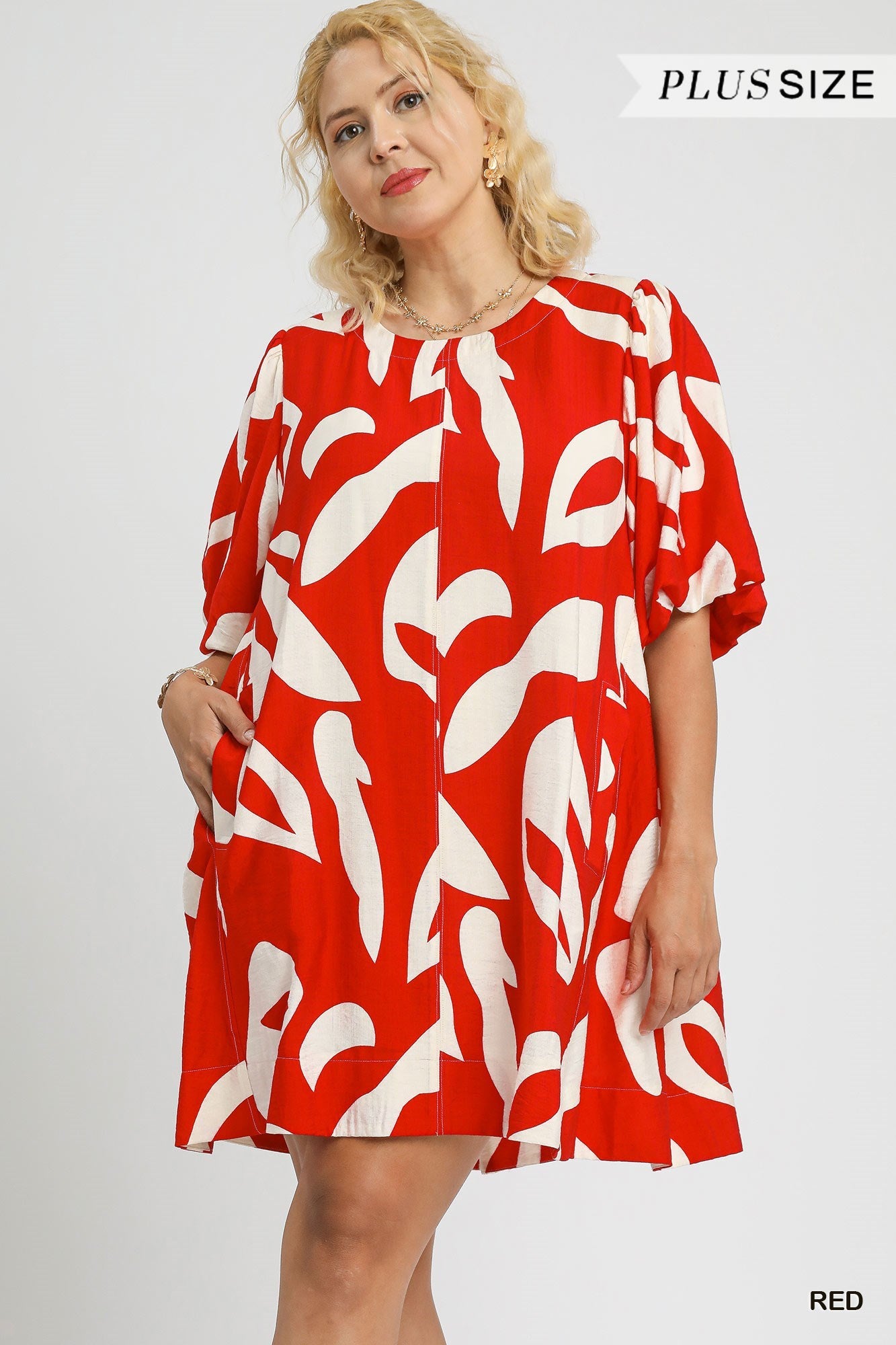 Abstract Print Puff Sleeve Dress