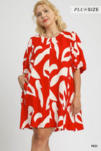 Abstract Print Puff Sleeve Dress