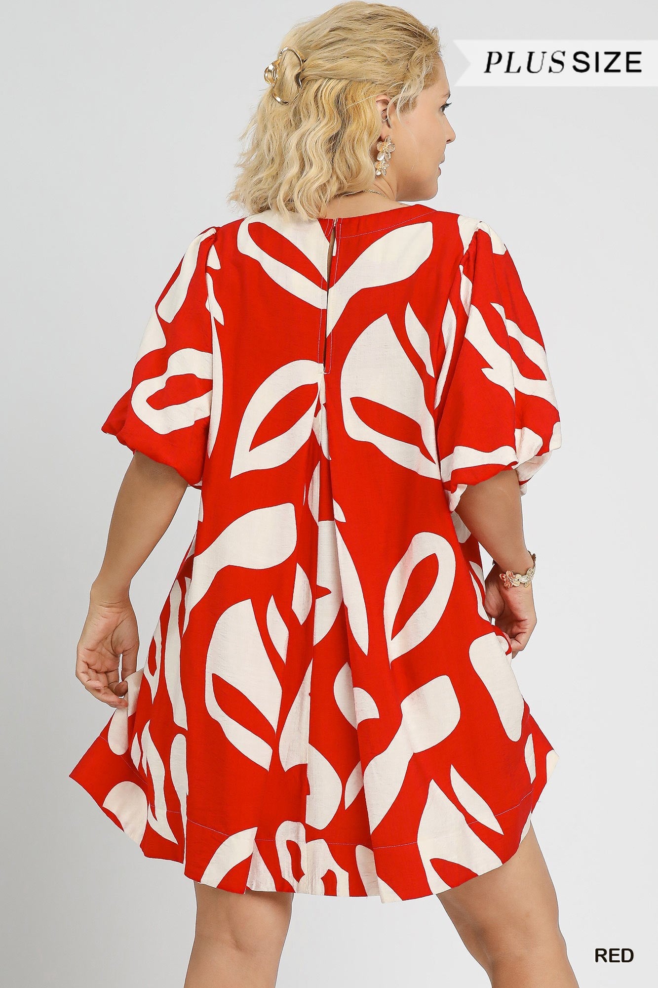 Abstract Print Puff Sleeve Dress