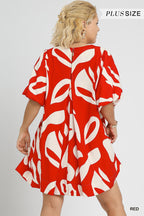 Abstract Print Puff Sleeve Dress