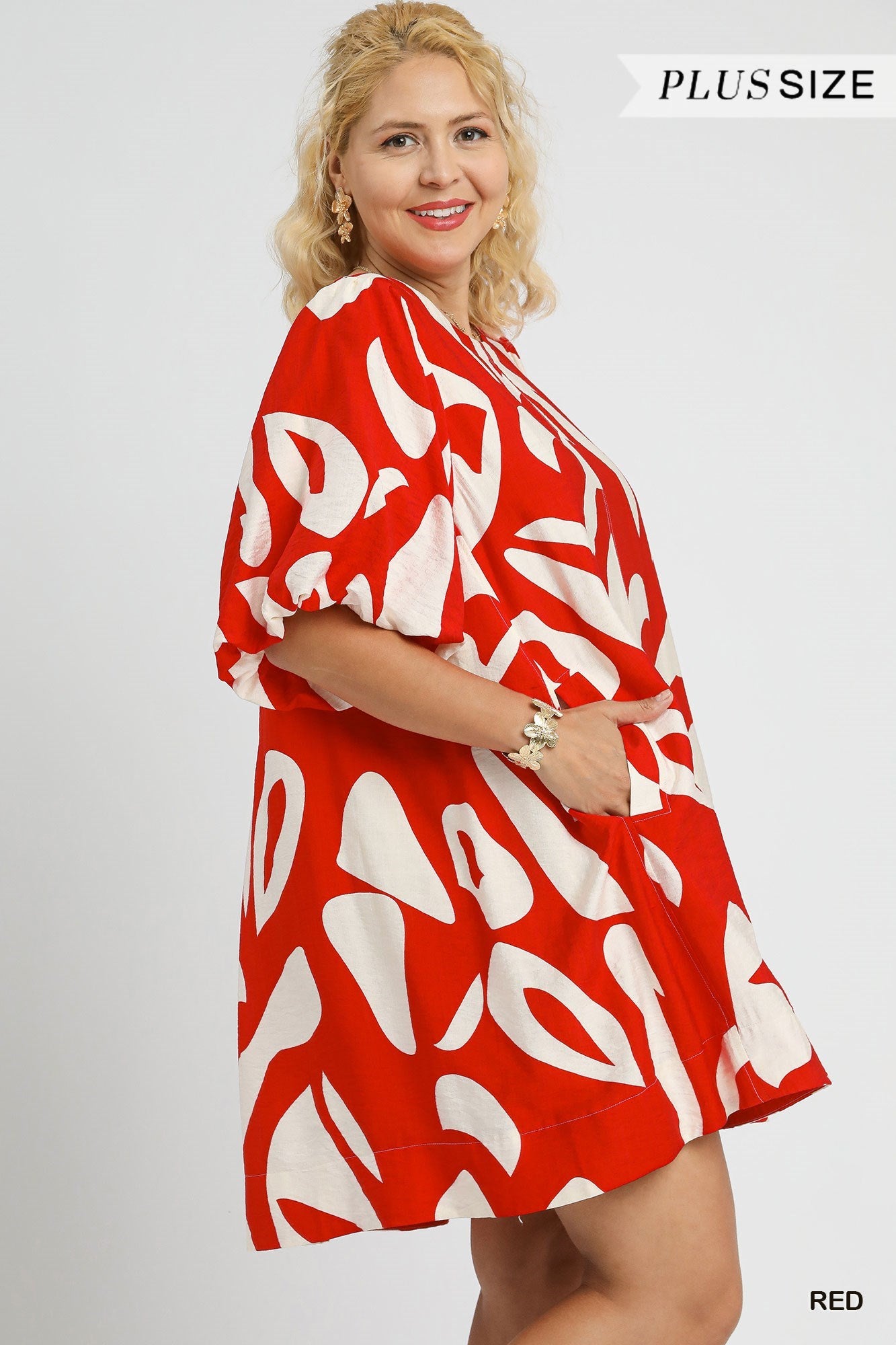Abstract Print Puff Sleeve Dress