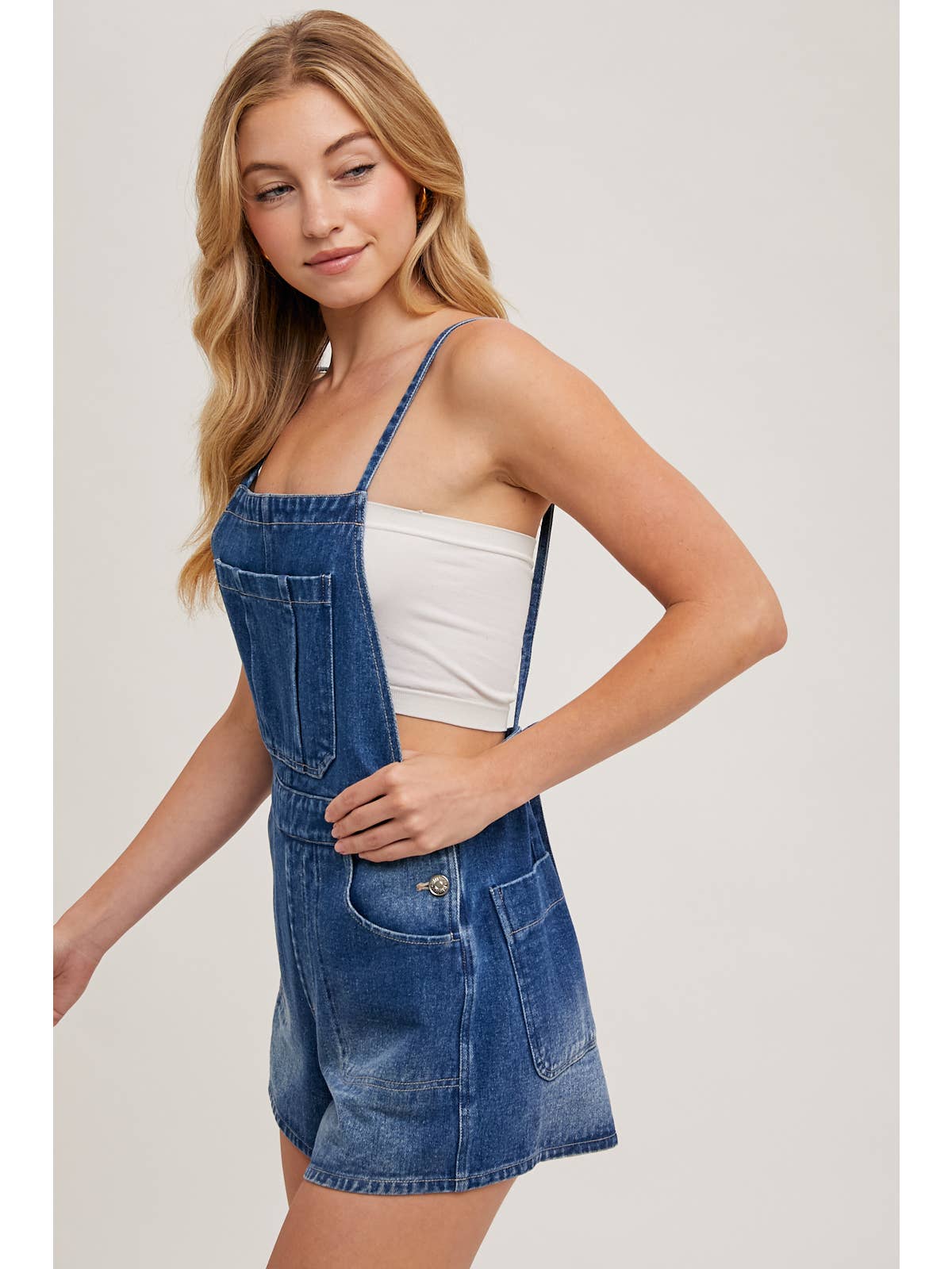 Denim Bow-Tie Overall Shorts