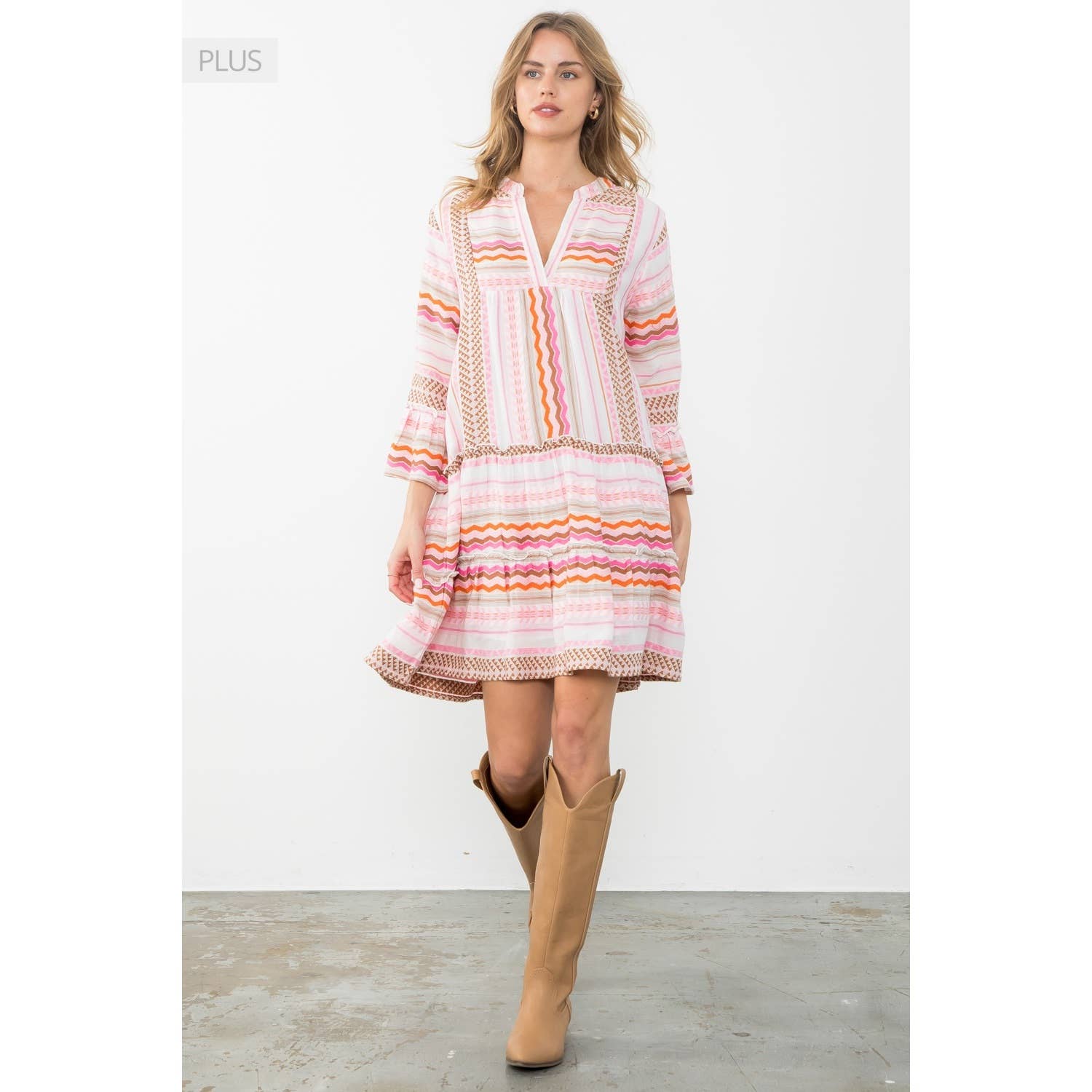 Checkered Flutter Sleeve Dress