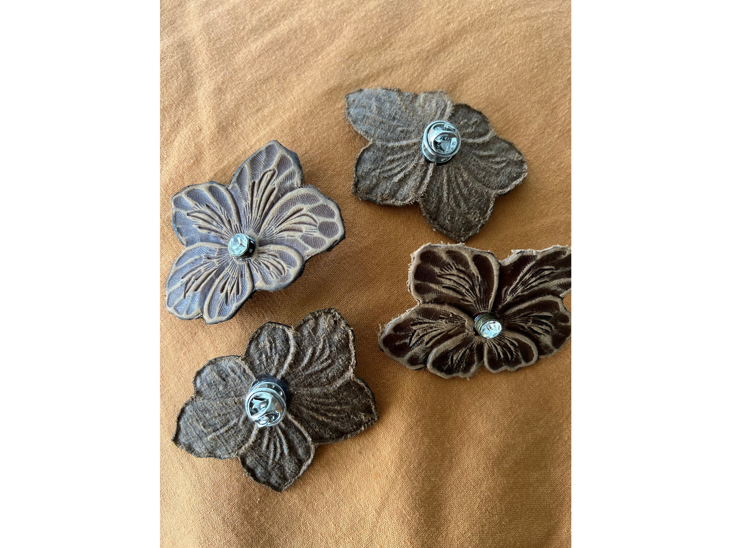 Tooled Leather Flower Hat Pin