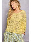 Open Knit V-Neck Oversized Short Sleeve Sweater Top