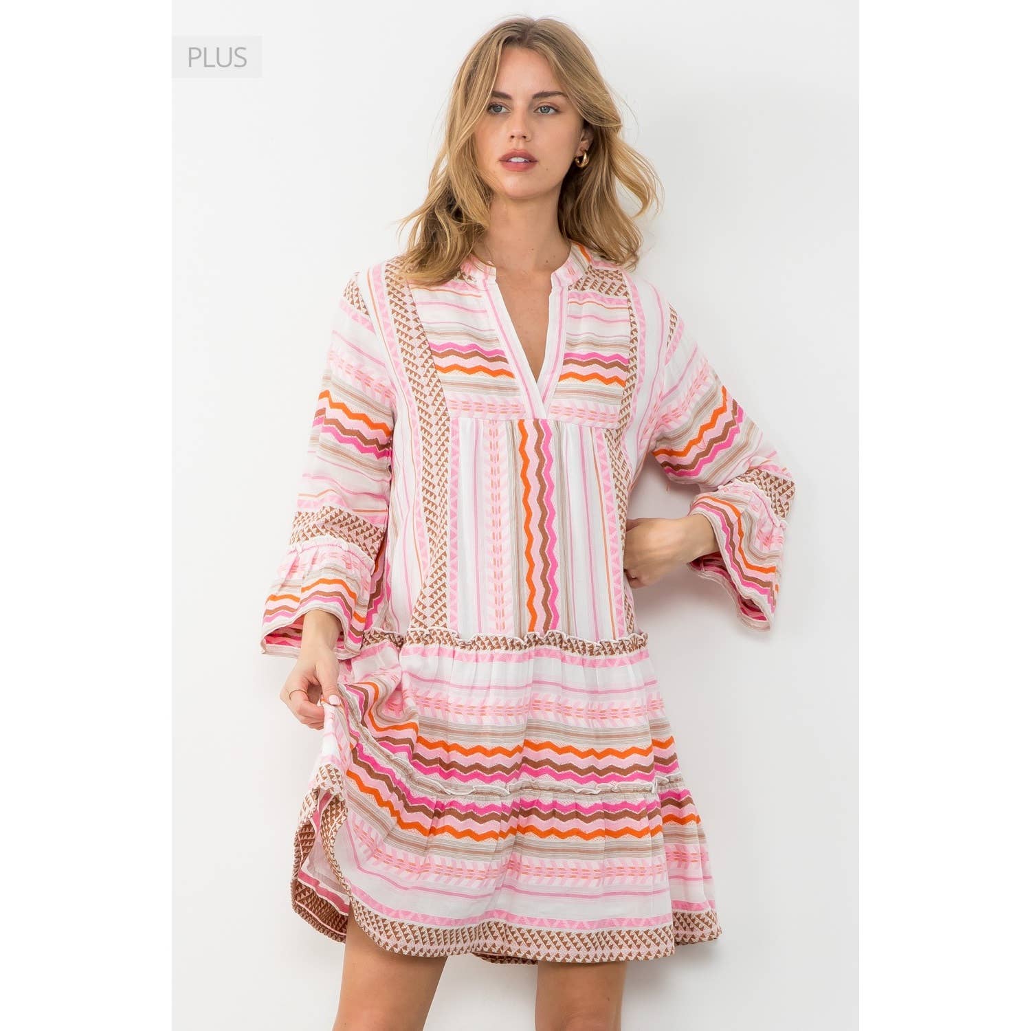 Checkered Flutter Sleeve Dress