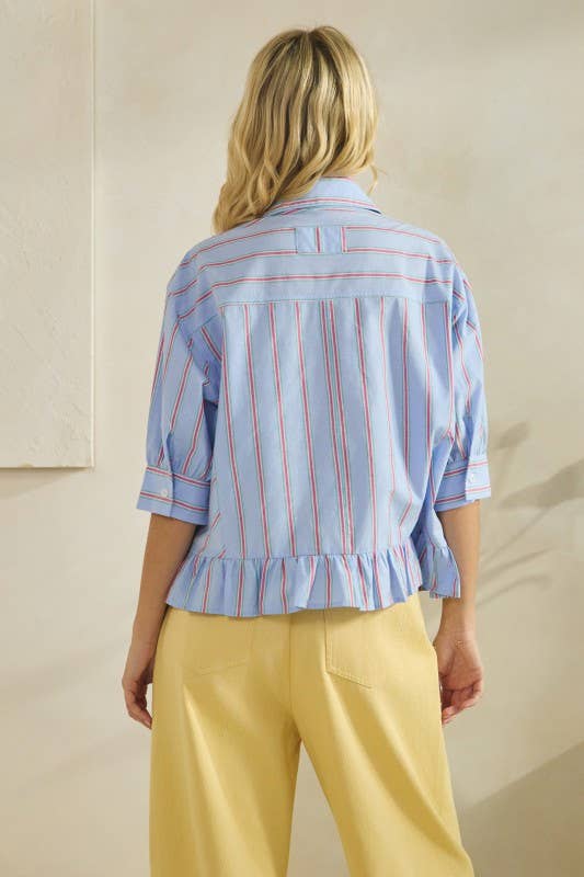 Striped Button-Front Blouse
