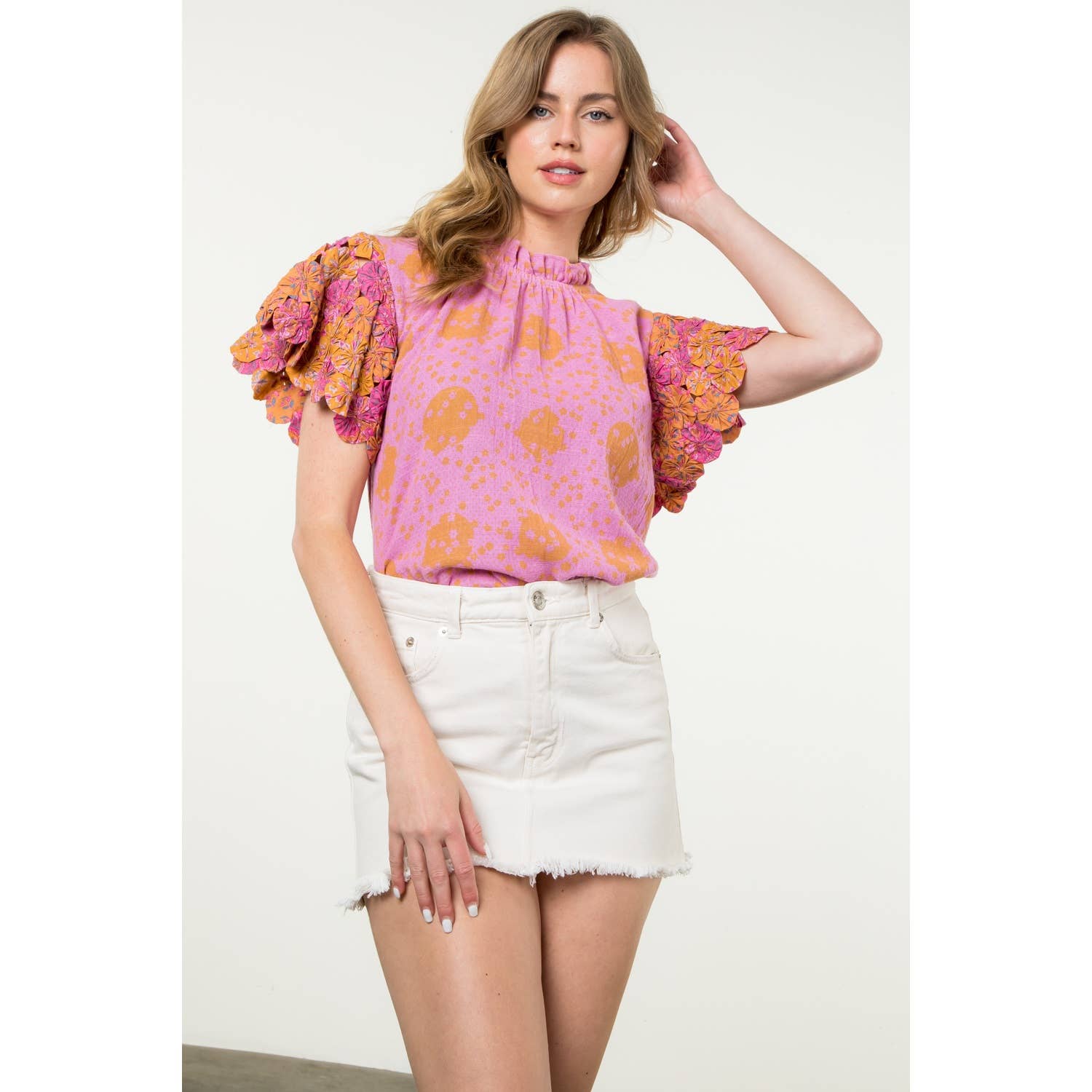 Handmade Flower Embellished Sleeve Top