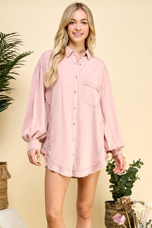 Oversize Frayed Balloon Sleeve Top