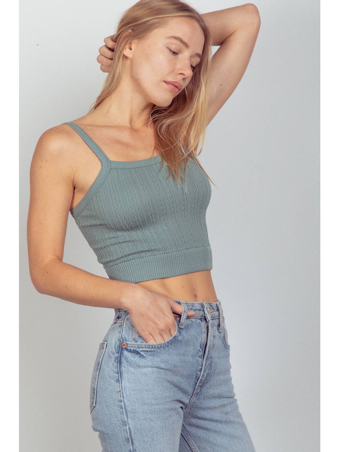 Cable Crop Knit Tank Top