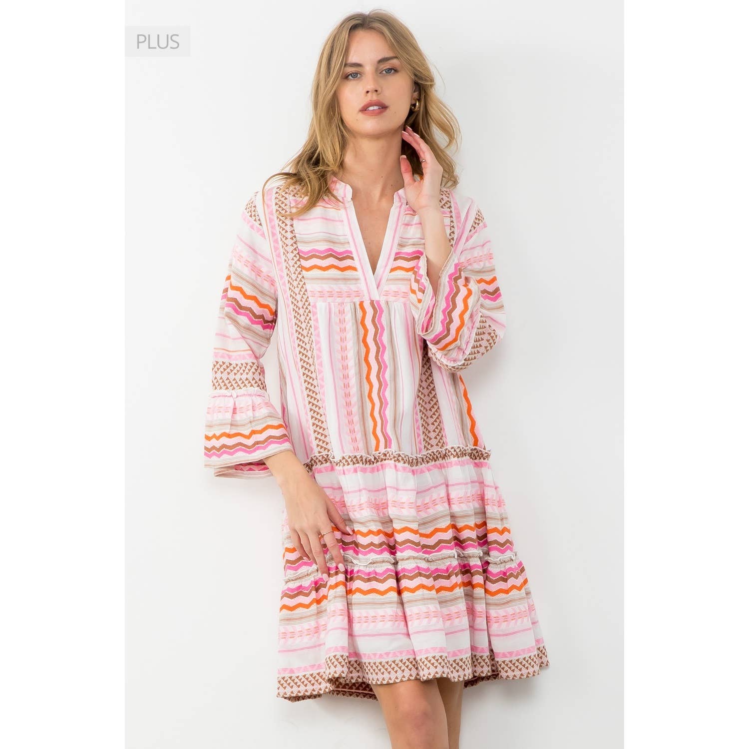 Checkered Flutter Sleeve Dress