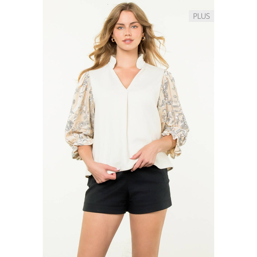 Velvet Sequin Sleeve Top