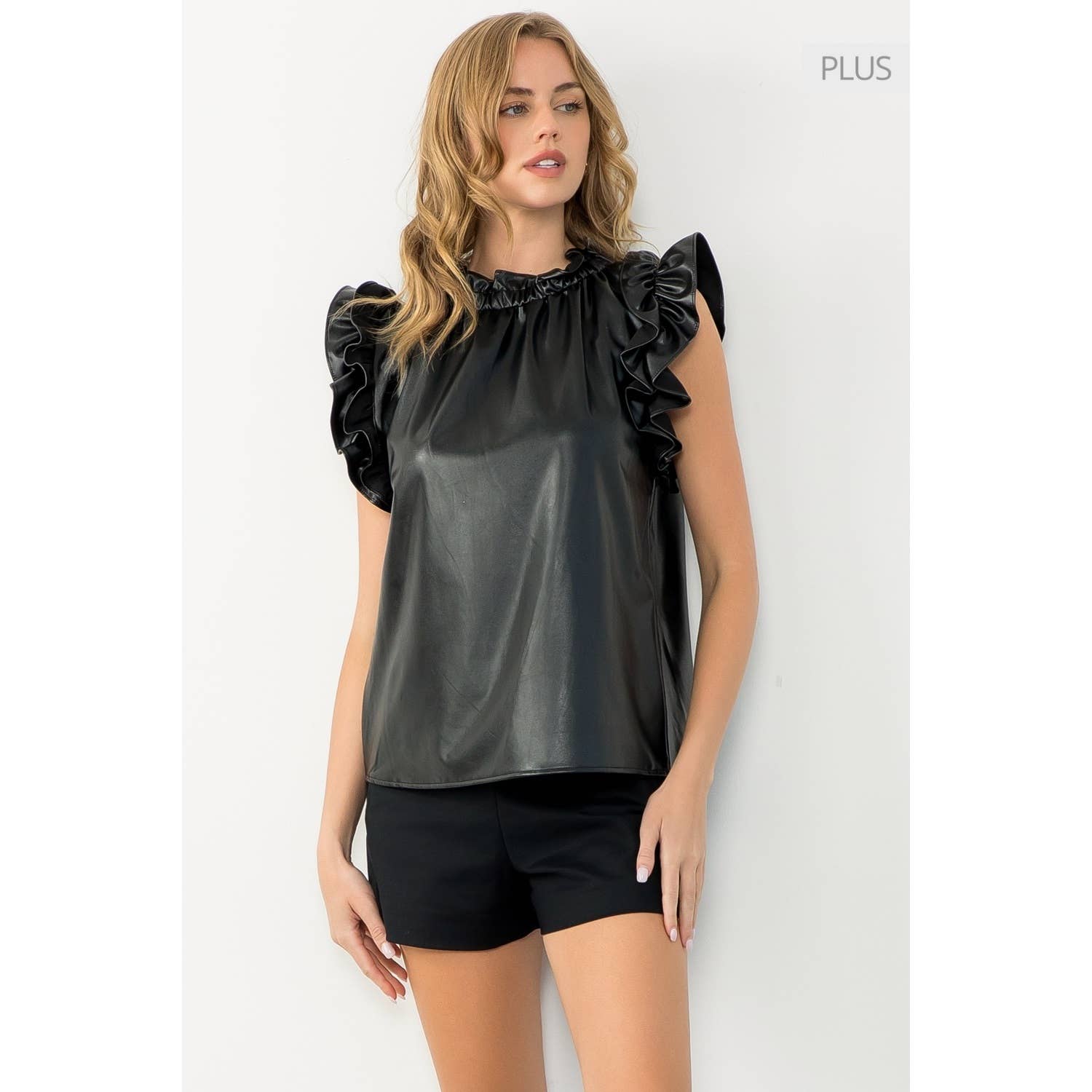 Ruffle Sleeve Leather Top