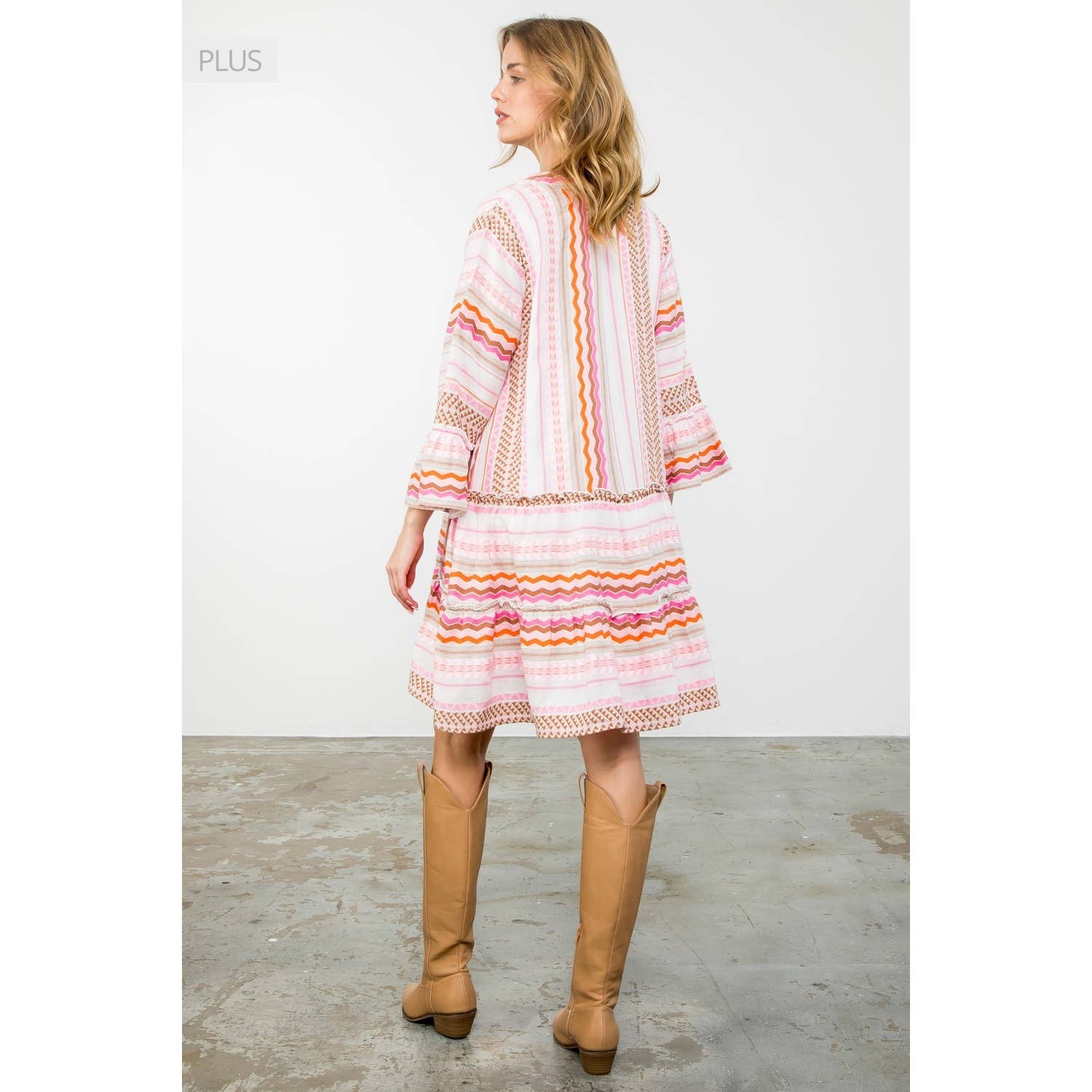 Checkered Flutter Sleeve Dress