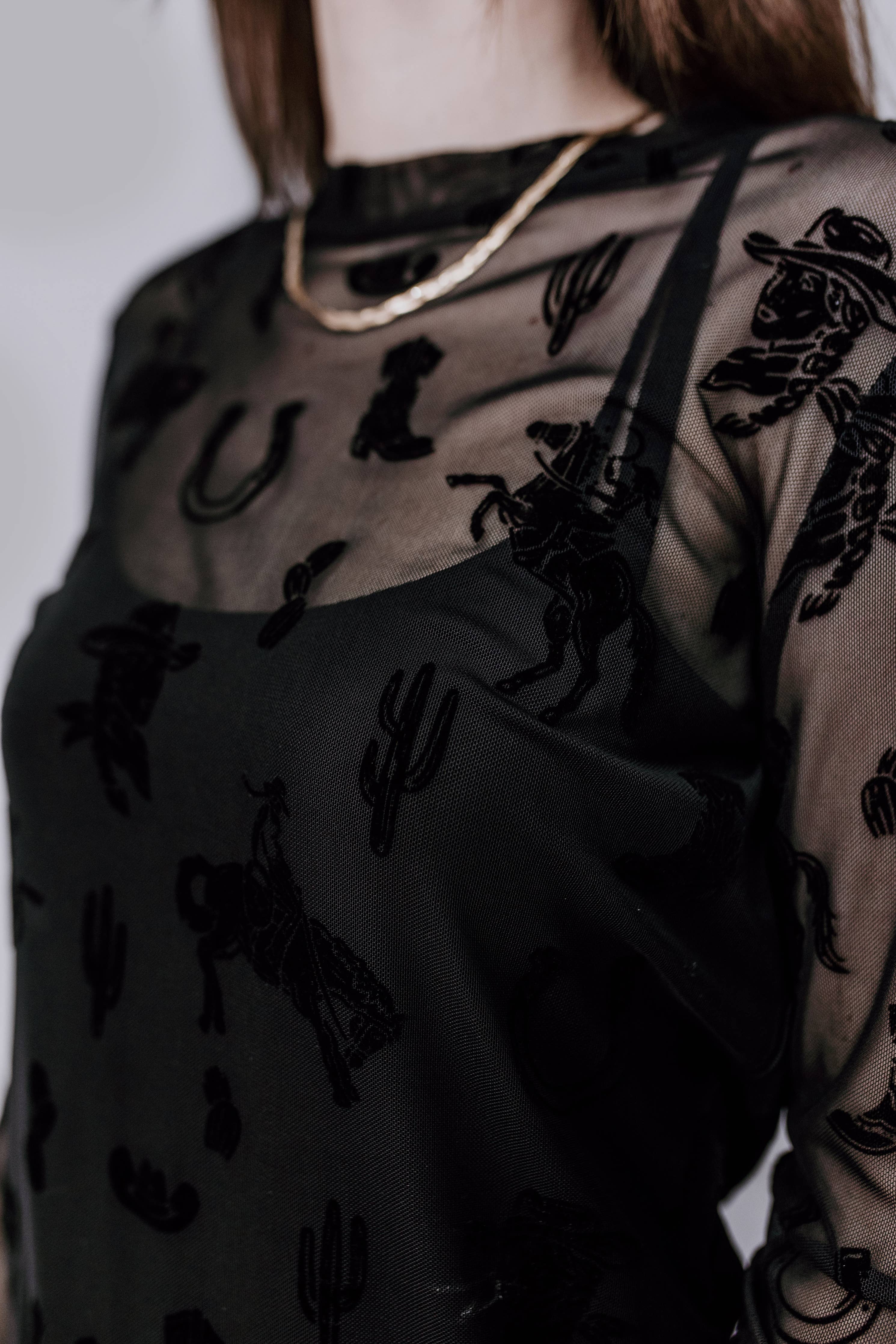 Lets Rodeo Velvet Mesh Top