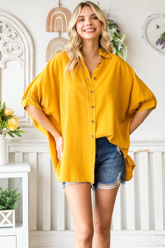 Dolman Sleeve Button Up