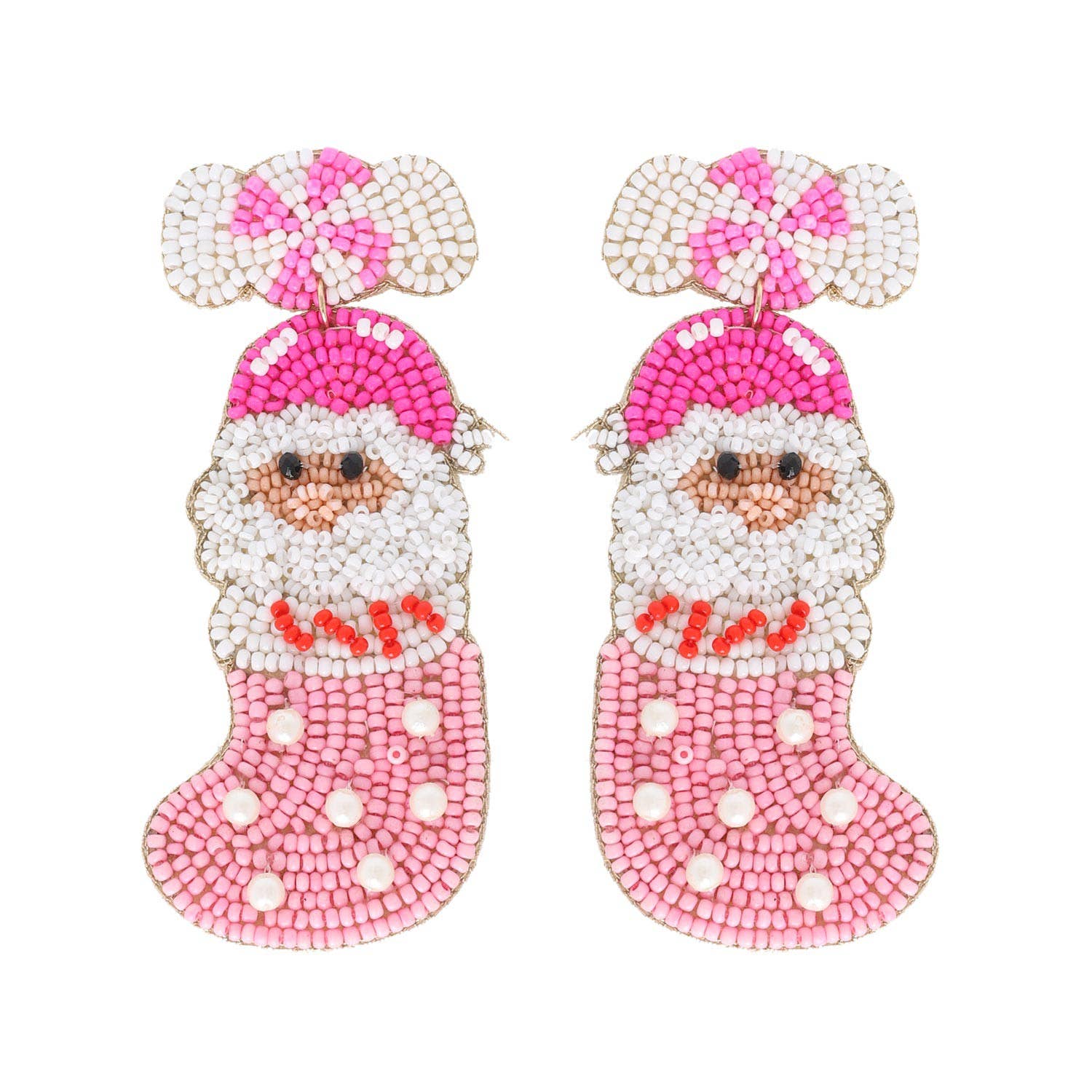 SANTA CLAUS BEADED CHRISTMAS STOCKINGS EARRINGS