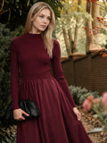 Ribbed Mock Neck Satin Twofer Midi Dress