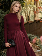 Ribbed Mock Neck Satin Twofer Midi Dress