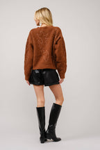 Western Boots Stitch Pattern Crew Neck Sweater
