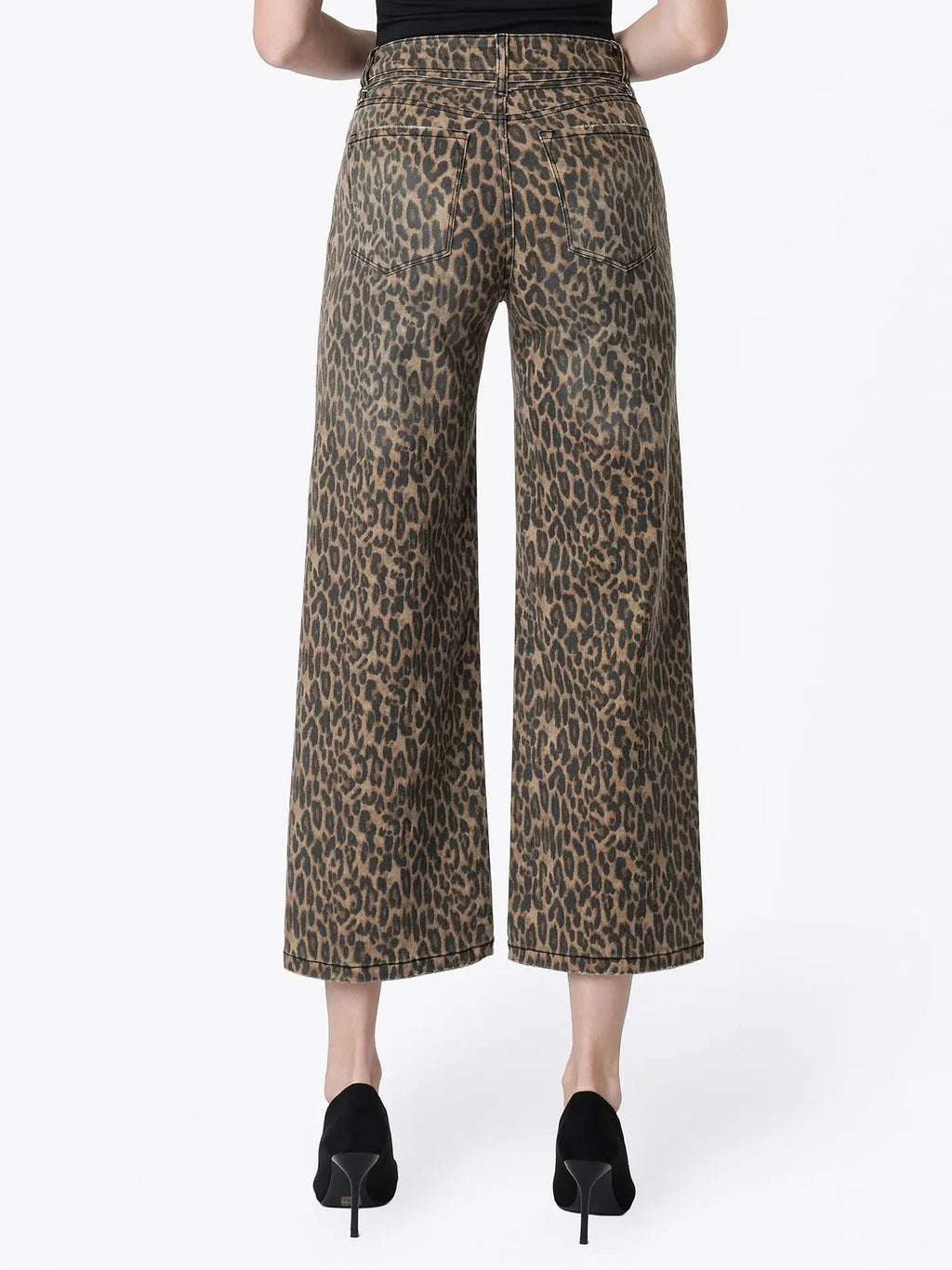 High Rise Leopard Print Waist Tie Crop Wide Jeans
