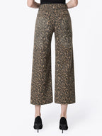High Rise Leopard Print Waist Tie Crop Wide Jeans