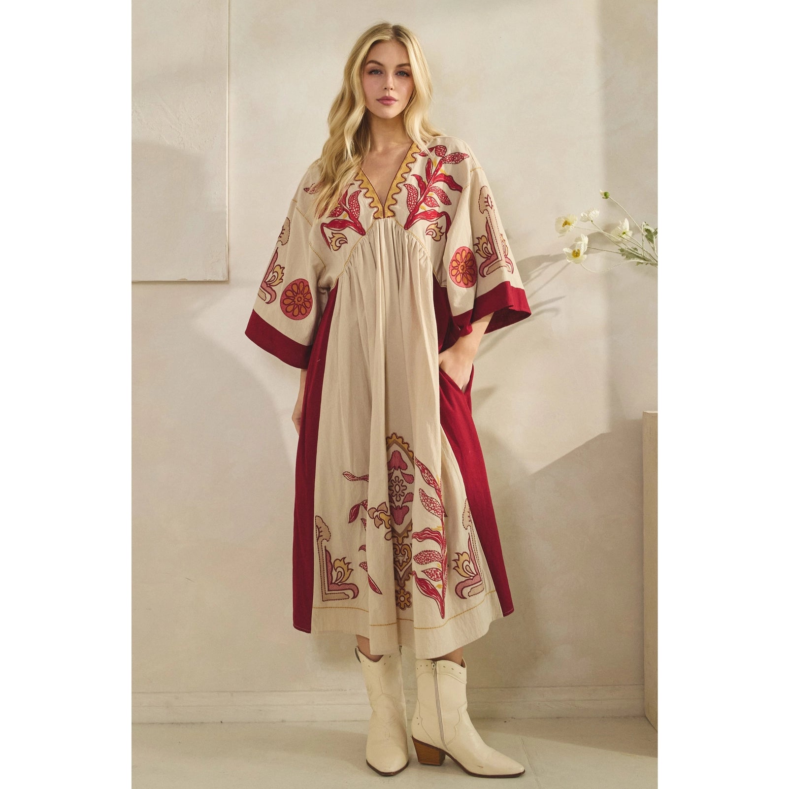 Vintage Embroidery Patch Maxi Dress