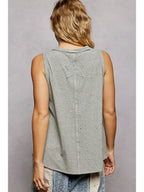 Handmade American Flag Patch Rib V-Neck Sleeveless Top