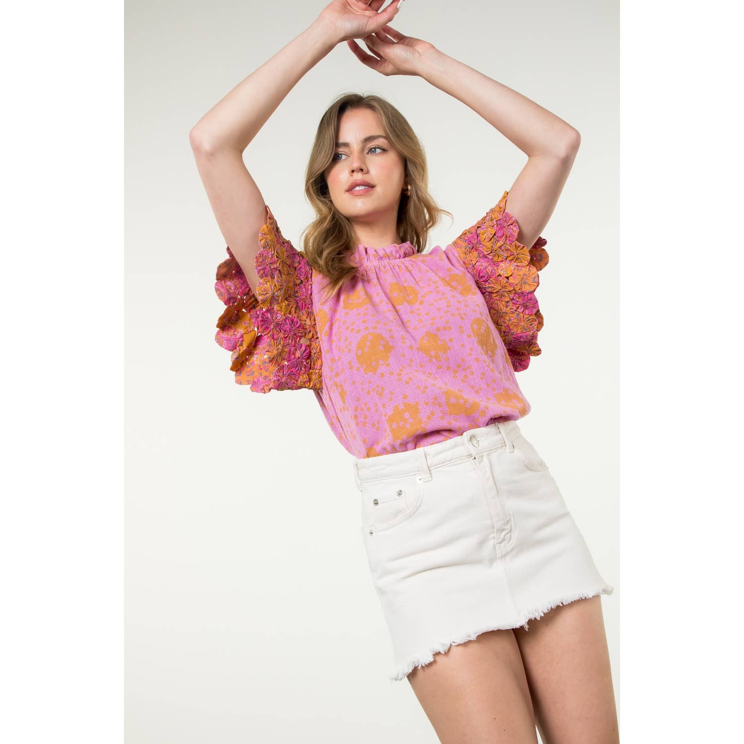 Handmade Flower Embellished Sleeve Top