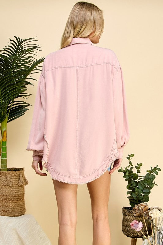 Oversize Frayed Balloon Sleeve Top