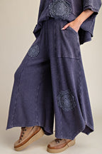 Washed Thermal Pants w/ Crochet Patch