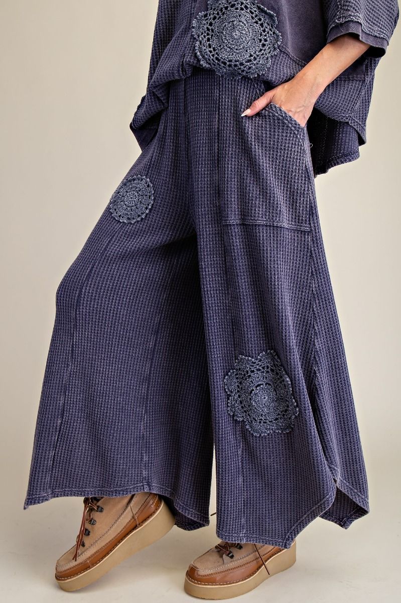 Washed Thermal Pants w/ Crochet Patch