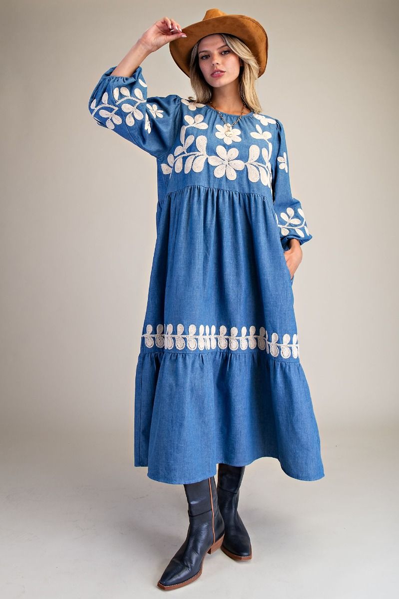 Floral Embroidery Washed Dress