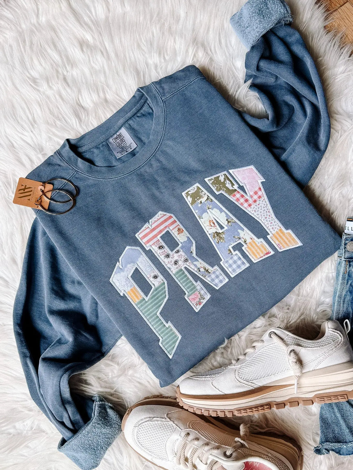 Pray Patchwork Appliqué Graphic Sweatshirt